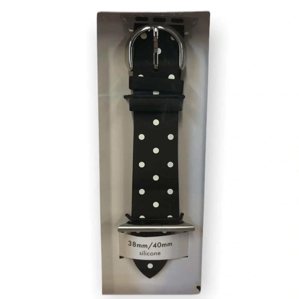 NIB Kate Spade New York black polka dot silicone 38mm/40mm band for Apple Watch®